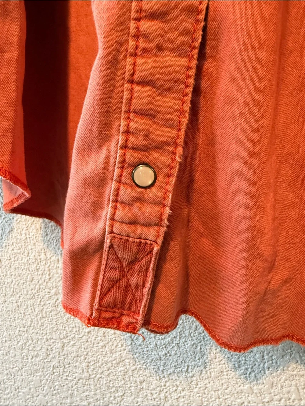 FREE PEOPLE We The Free “With Love” Denim Shirt in Coral Rose Red